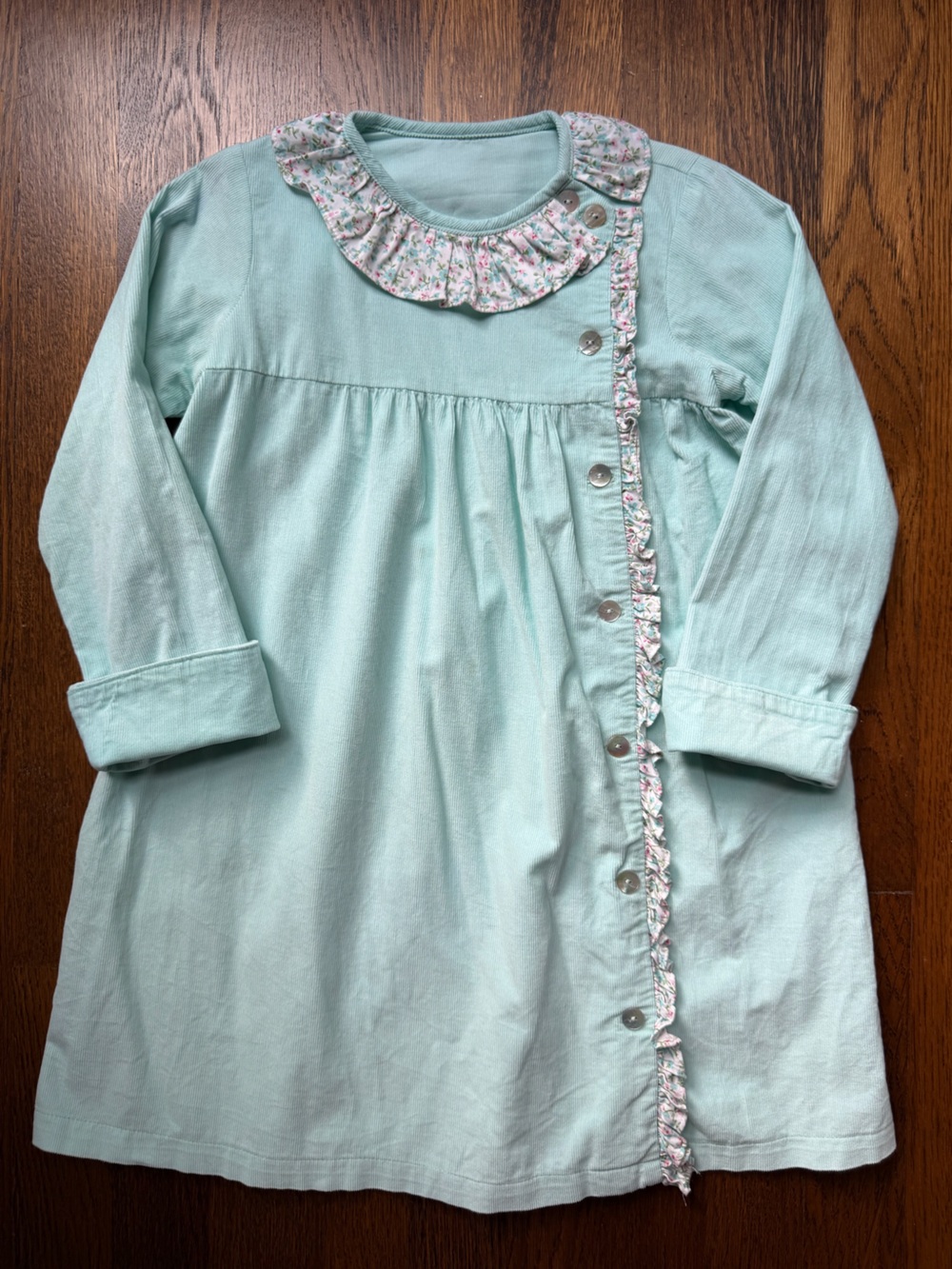 Hannah Kate Light Mint Green Button-Front Dress with Floral Trim